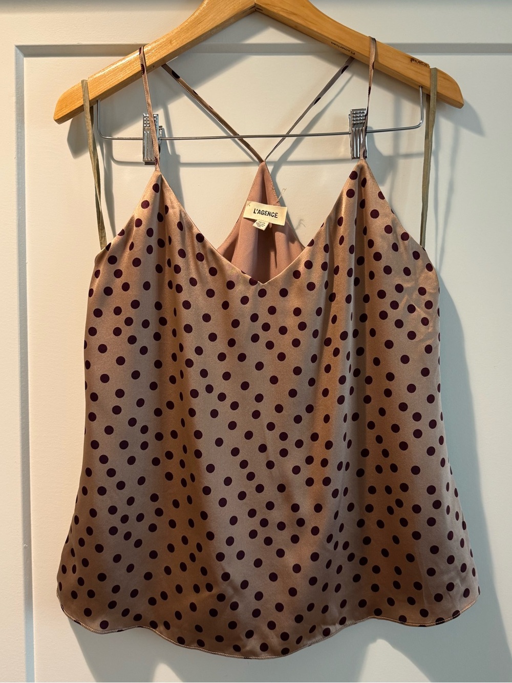 L'AGENCE Taupe Cami with Burgundy Polka Dots Size XS